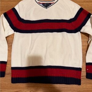Tommy Hilfiger V-Neck Sweater in Red and Navy Stripes